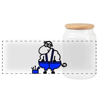 Mouton d’artisan, héros du travail - Boîte à biscuits avec couvercle en bois - blanc - Devant