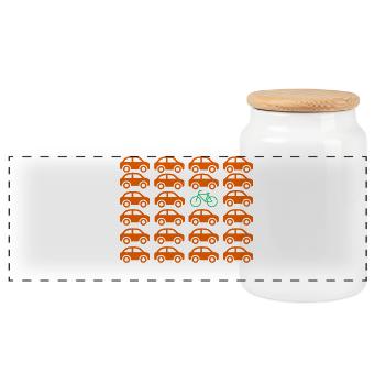 Pensez différemment : Vélo au lieu de motif de voiture - Boîte à biscuits avec couvercle en bois - blanc - Devant