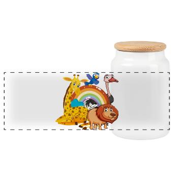 Regenbogen Dschungel Pals Illustration - Panorama Keksdose mit Holzdeckel - Weiß - Vorne