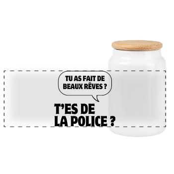 pas du matin, grincheux le matin, police - Boîte à biscuits avec couvercle en bois - blanc - Devant
