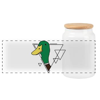 Colored duck in geometric design - Panoramic Cookie Jar with Wooden Lid - white - Front