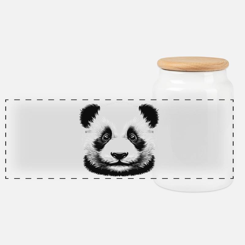 Pandas 🐼 Schwarz-Weiß-Panda-Gesichtskunst - Panorama Keksdose mit Holzdeckel - Weiß
