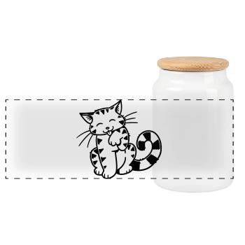Cartoon Kitten - Panoramic Cookie Jar with Wooden Lid - white - Front