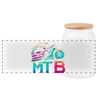 Vibrant MTB Bike Splash - Panoramic Cookie Jar with Wooden Lid - white - Front