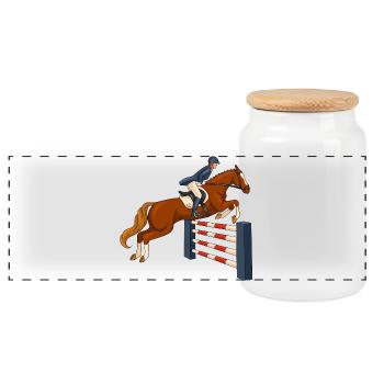 Horse, Rider, Horse Riding - Panoramic Cookie Jar with Wooden Lid - white - Front