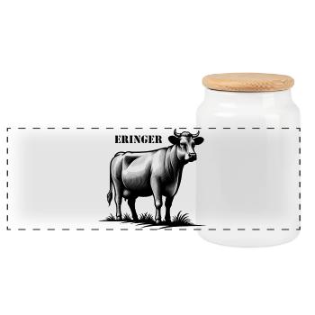 Eringer Kampfkuh – Stolz der Walliser Alpen - Panorama Keksdose mit Holzdeckel - Weiß - Vorne
