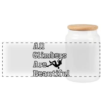 All Climbers Are Beautiful Female Black - Panoramic Cookie Jar with Wooden Lid - white - Front
