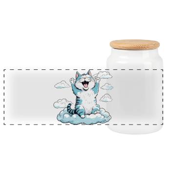 Cat waking up, cat humor! - Panoramic Cookie Jar with Wooden Lid - white - Front