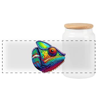 Chameleon - Panoramic Cookie Jar with Wooden Lid - white - Front