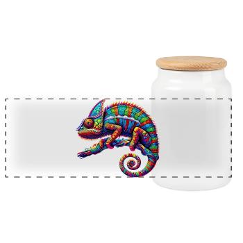 Chameleon - Panoramic Cookie Jar with Wooden Lid - white - Front
