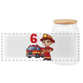 Pompier 6 Anniversaire Camion de pompiers Pompier - Boîte à biscuits avec couvercle en bois - blanc - Devant