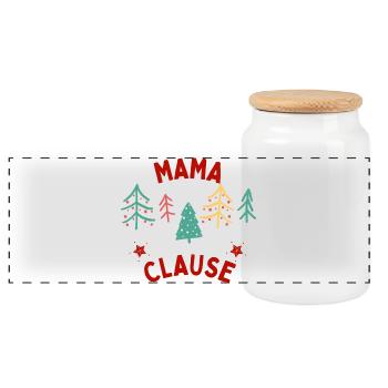 Christmas Decoration with Mom Claus - Panoramic Cookie Jar with Wooden Lid - white - Front