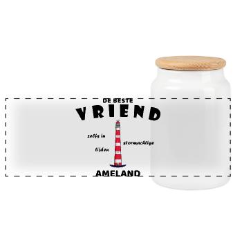 Ameland, Best Friend, Girlfriend in dutch - Panoramic Cookie Jar with Wooden Lid - white - Front