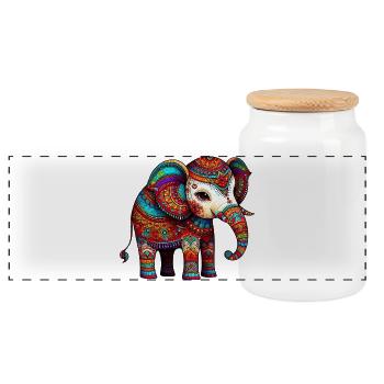 Elefant - Panorama Keksdose mit Holzdeckel - Weiß - Vorne