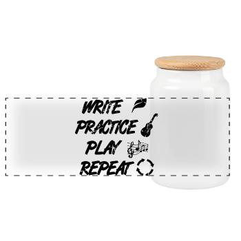 Motivational Ukulele Quote - Panoramic Cookie Jar with Wooden Lid - white - Front