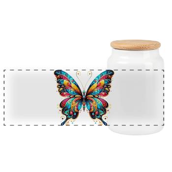 Butterfly - Panoramic Cookie Jar with Wooden Lid - white - Front