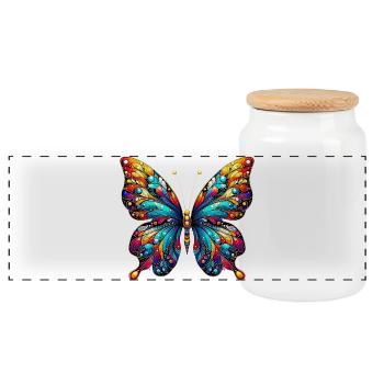 Butterfly - Panoramic Cookie Jar with Wooden Lid - white - Front