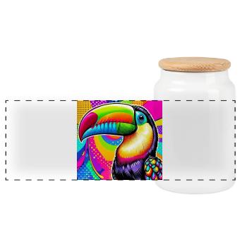 Toucan Pop Art - Panoramic Cookie Jar with Wooden Lid - white - Front