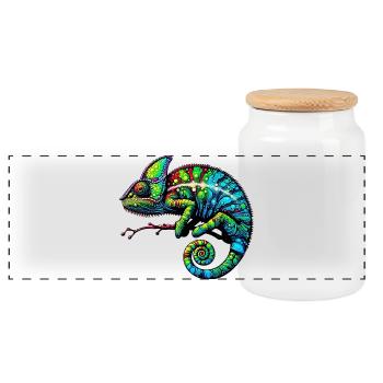 Chameleon - Panoramic Cookie Jar with Wooden Lid - white - Front