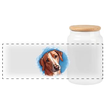 Dog SAVEBRACKE Hunting Dog Turquoise Watercolor Design - Panoramic Cookie Jar with Wooden Lid - white - Front