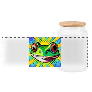 Frosch Pop Art - Panorama Keksdose mit Holzdeckel - Weiß - Vorne