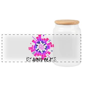 Disco néon DJ cercle design - Boîte à biscuits avec couvercle en bois - blanc - Devant