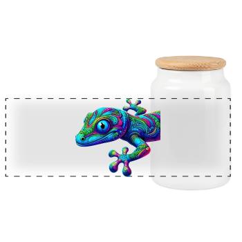 Gecko - Panorama Keksdose mit Holzdeckel - Weiß - Vorne