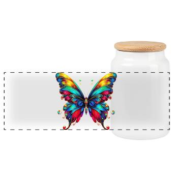 Schmetterling - Panorama Keksdose mit Holzdeckel - Weiß - Vorne