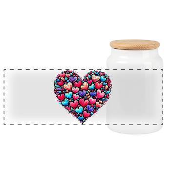 Colorful Heart - Panoramic Cookie Jar with Wooden Lid - white - Front