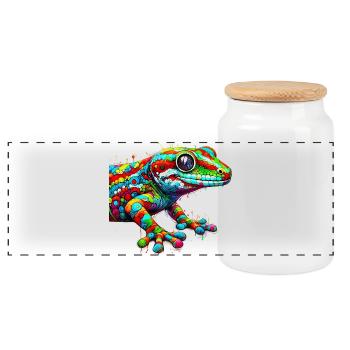 Gecko - Panoramic Cookie Jar with Wooden Lid - white - Front