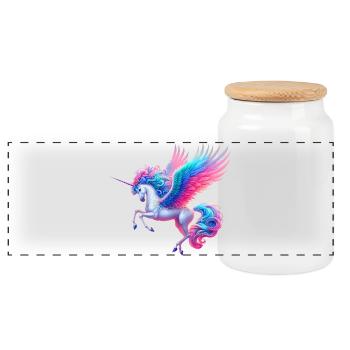 Unicorn (02) - Panoramic Cookie Jar with Wooden Lid - white - Front