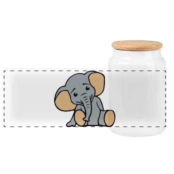 Cute Little Elephant - Panoramic Cookie Jar with Wooden Lid - white - Front