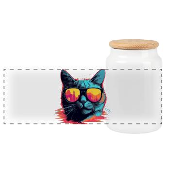 des années 90 chat Retrowave - Boîte à biscuits avec couvercle en bois - blanc - Devant