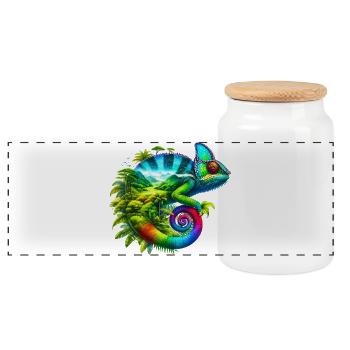 Chameleon - Panoramic Cookie Jar with Wooden Lid - white - Front
