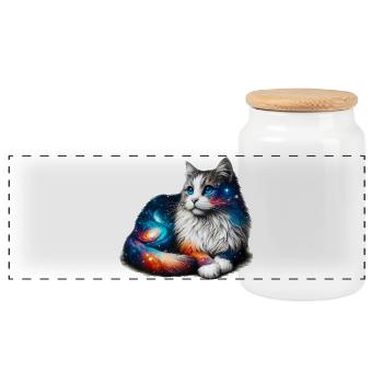 Katze - Panorama Keksdose mit Holzdeckel - Weiß - Vorne