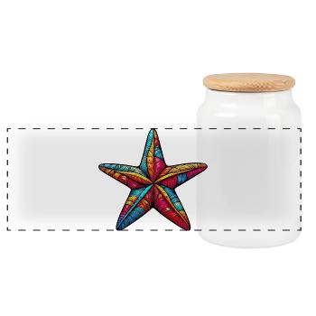 Starfish - Panoramic Cookie Jar with Wooden Lid - white - Front