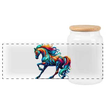 Horse - Panoramic Cookie Jar with Wooden Lid - white - Front