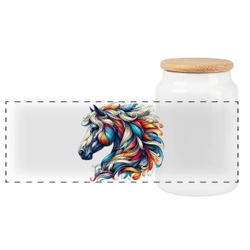 Horse - Panoramic Cookie Jar with Wooden Lid - white - Front