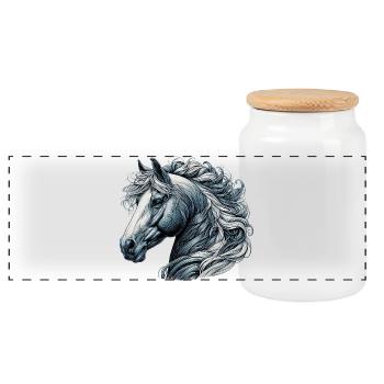 Horse - Panoramic Cookie Jar with Wooden Lid - white - Front