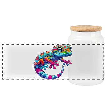 Gecko - Panorama Keksdose mit Holzdeckel - Weiß - Vorne