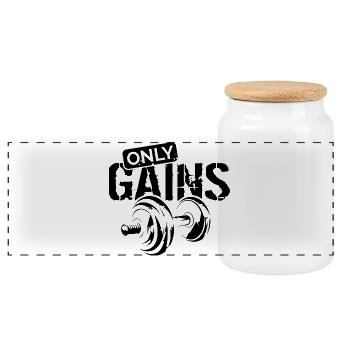 only gains Fitness Weights Training bodybuilding - Panoramic Cookie Jar with Wooden Lid - white - Front