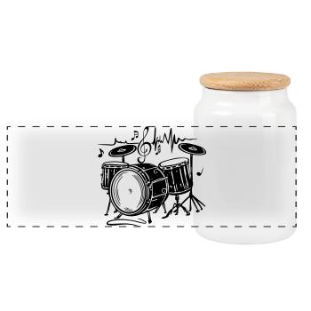 Schlagzeug Drums mit Herzschlag - Panorama Keksdose mit Holzdeckel - Weiß - Vorne
