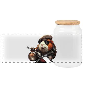Adventure Guinea Pig – Character Design - Panoramic Cookie Jar with Wooden Lid - white - Front