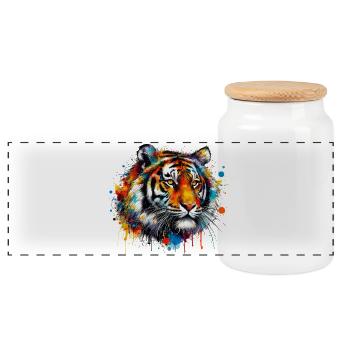 Tiger - Panorama Keksdose mit Holzdeckel - Weiß - Vorne