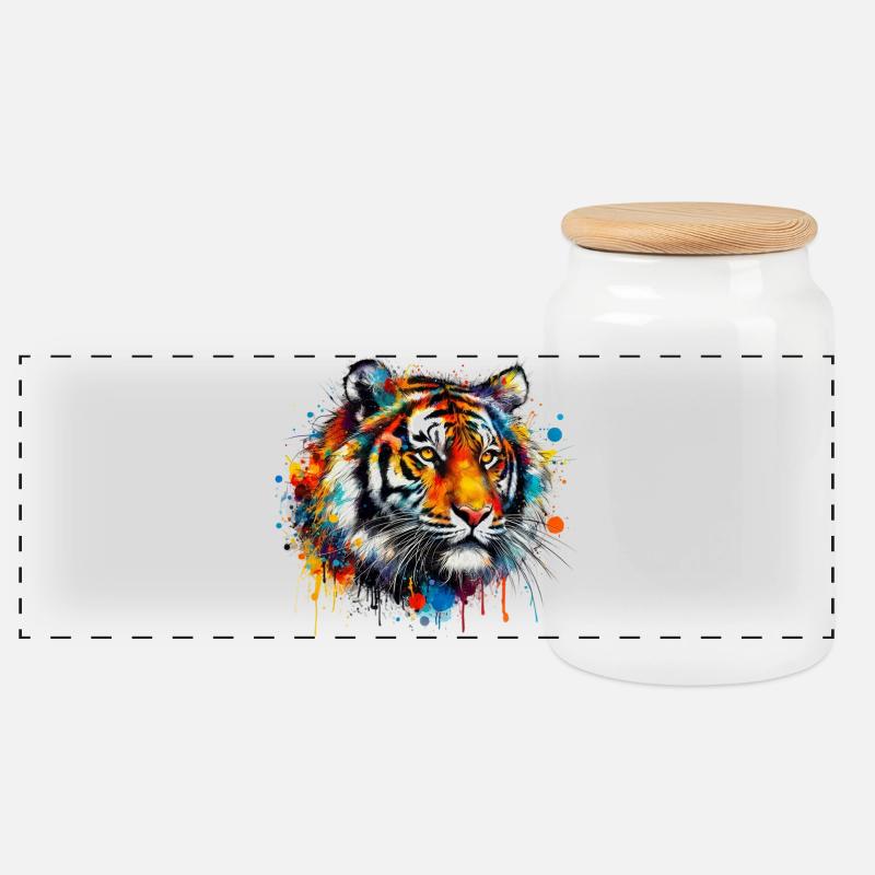 Tiger - Panorama Keksdose mit Holzdeckel - Weiß