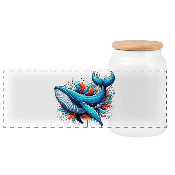Whale - Panoramic Cookie Jar with Wooden Lid - white - Front
