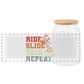 Taco Snowboarding - Panoramic Cookie Jar with Wooden Lid - white - Front