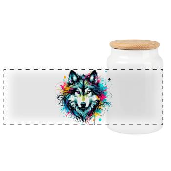 Wolf - Panoramic Cookie Jar with Wooden Lid - white - Front