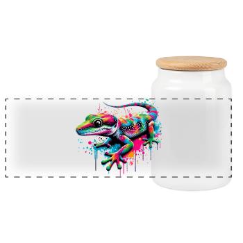 Gecko - Panorama Keksdose mit Holzdeckel - Weiß - Vorne