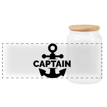 captain anchor icon logo sea sea ship boat - Panoramic Cookie Jar with Wooden Lid - white - Front